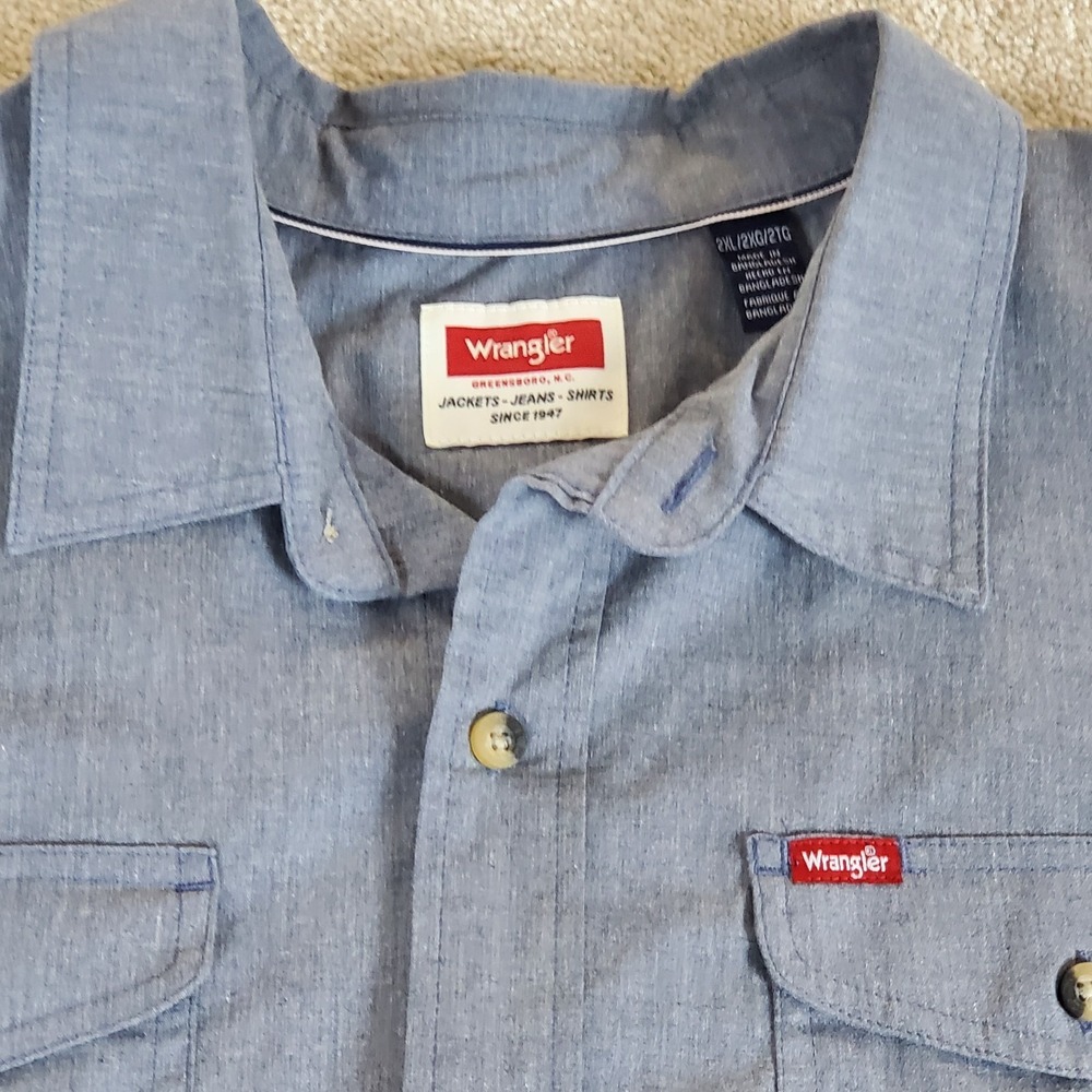 Wrangler Men's Shirt Gray Button Up Short Sleeve Shirt Size 2XL
